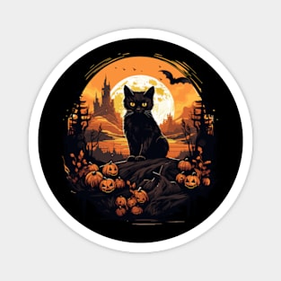 Cat Pumpkin Scene Magnet